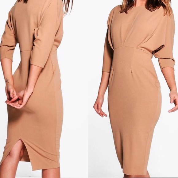 Boohoo Nude Brown Bodycon Dress - Picture 4 of 12
